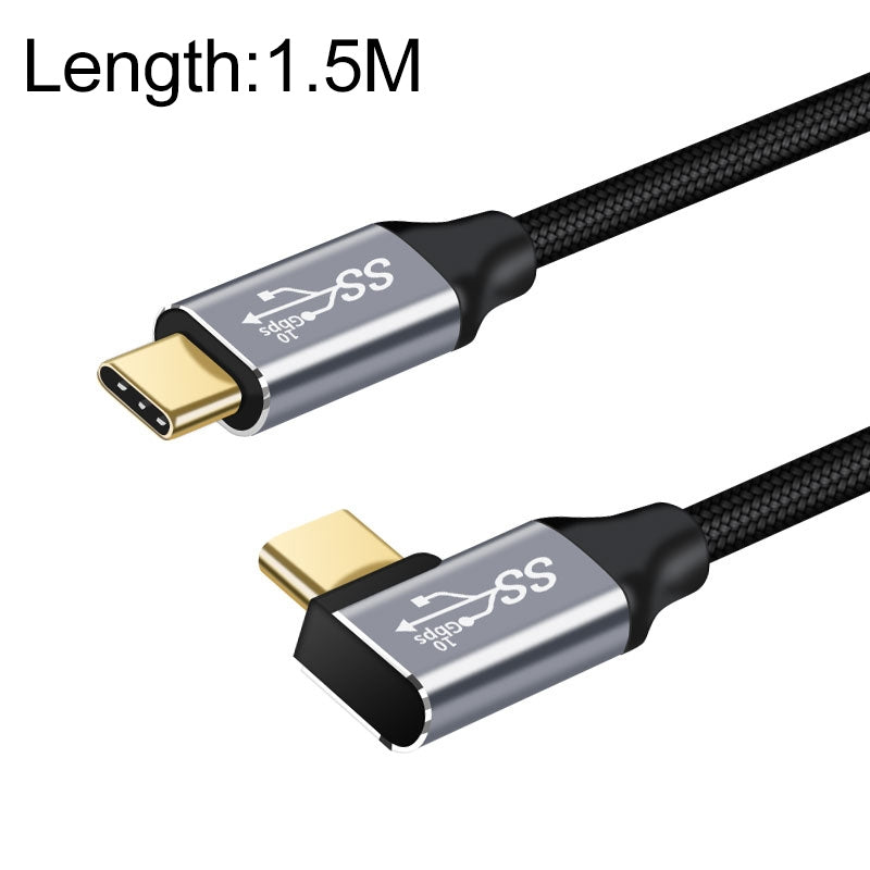 1.5m 10Gbps USB-C / Type-C Male Straight to Male Elbow Charging Data Transmission Cable