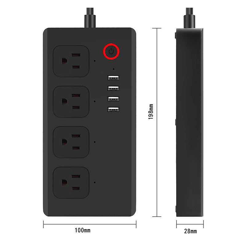 ZigBee 10A SM-SO301-U 2500W 4 Holes + 4 USB Smart Power Strip, US Plug(Black)