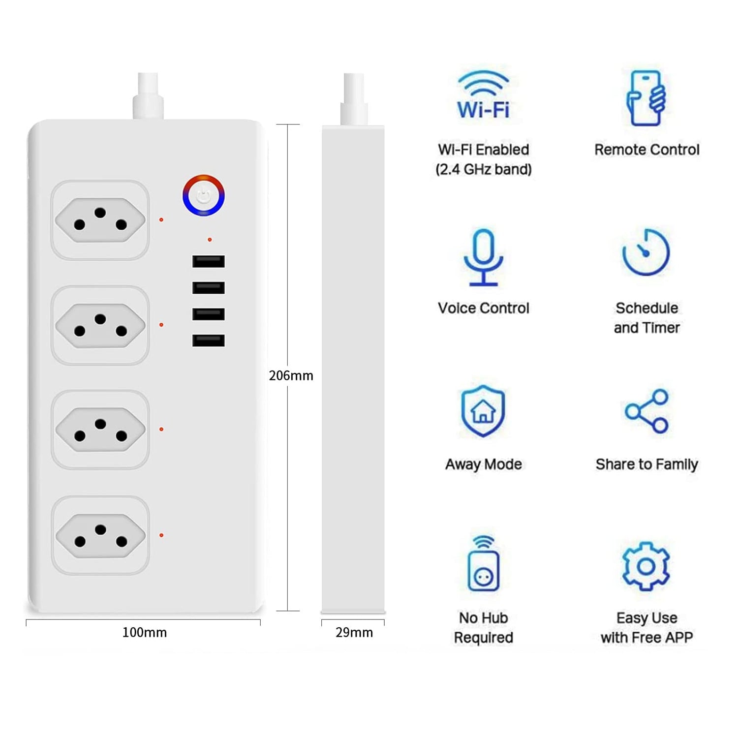ZigBee 10A SM-SO301-B 4 Holes + 4 USB Multi-purpose Smart Power Strip, Brazil Plug