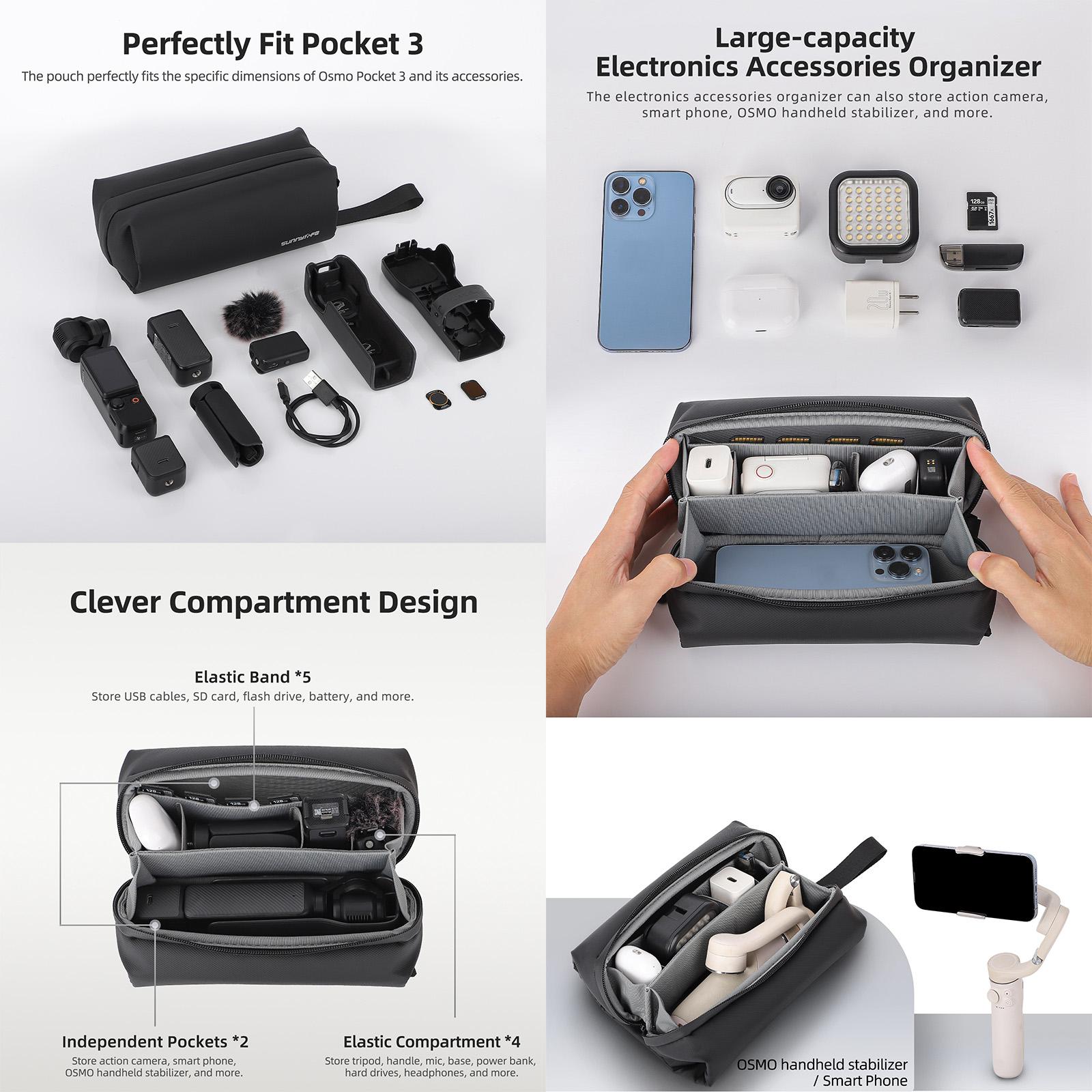 For DJI OSMO Pocket 3 Sunnylife Carrying Handbag Storage Shoulder Bag Combo Bags Mini Travel Daily Pouch(Pink)