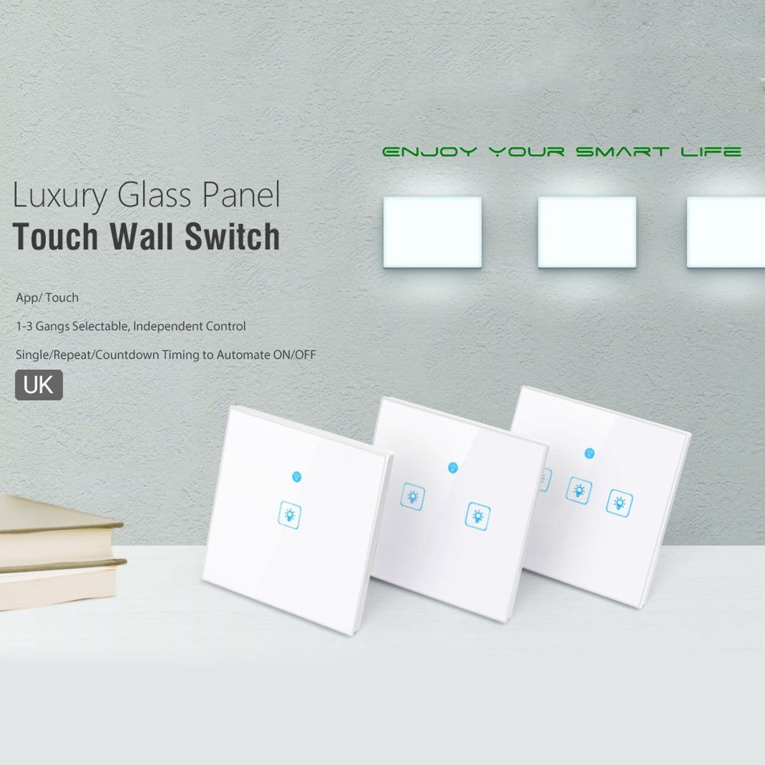 WS-UK-03 EWeLink APP & Touch Control 2A 3 Gangs Tempered Glass Panel Smart Wall Switch, AC 90V-250V, UK Plug