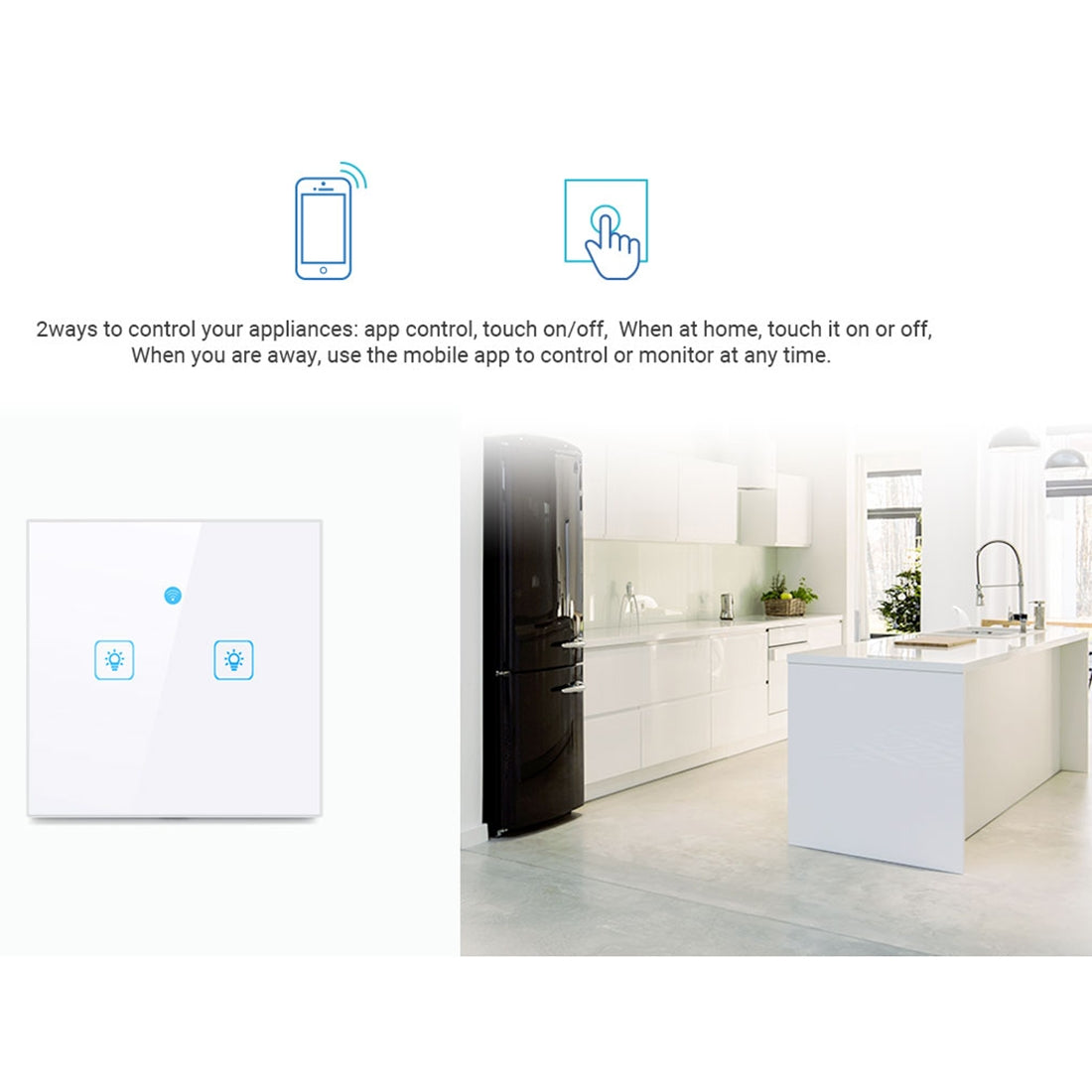 WS-UK-03 EWeLink APP & Touch Control 2A 3 Gangs Tempered Glass Panel Smart Wall Switch, AC 90V-250V, UK Plug