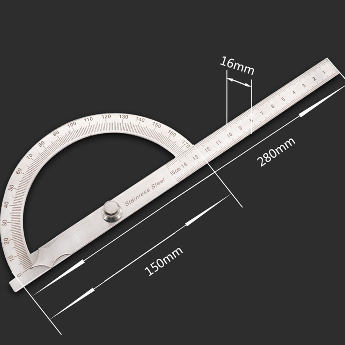 0-180 Degree Stainless Steel Protractor Angle Finder with 0-150mm Arm Measuring Ruler Tool