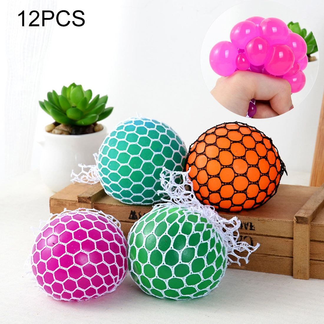 12 PCS 7cm 4-Color Anti-Stress Face Reliever Grape Ball Extrusion Mood Squeeze Relief Healthy Funny Tricky Vent Toy