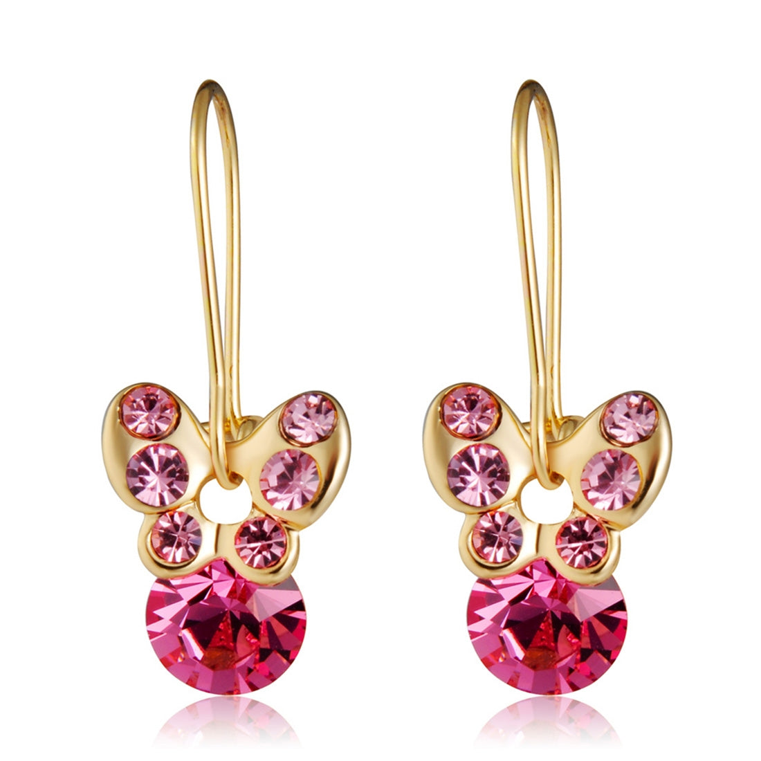 1 Pair Glittering Crystal Butterfly Style Pendant Earrings(Gold)