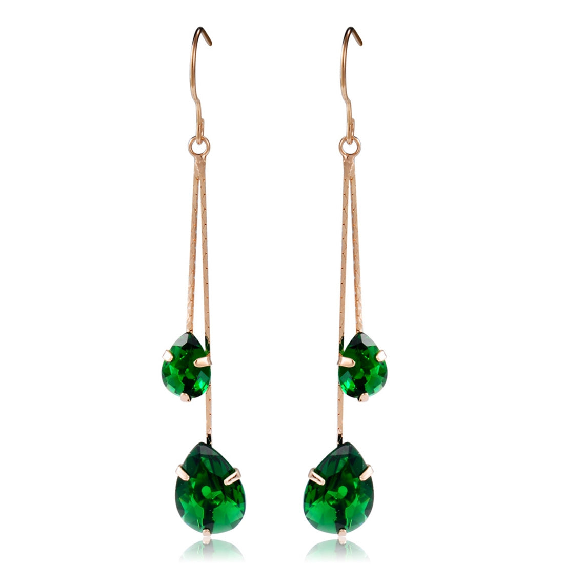 1 Pair Green Crystal Gold Pendant Earrings(Rose Gold)