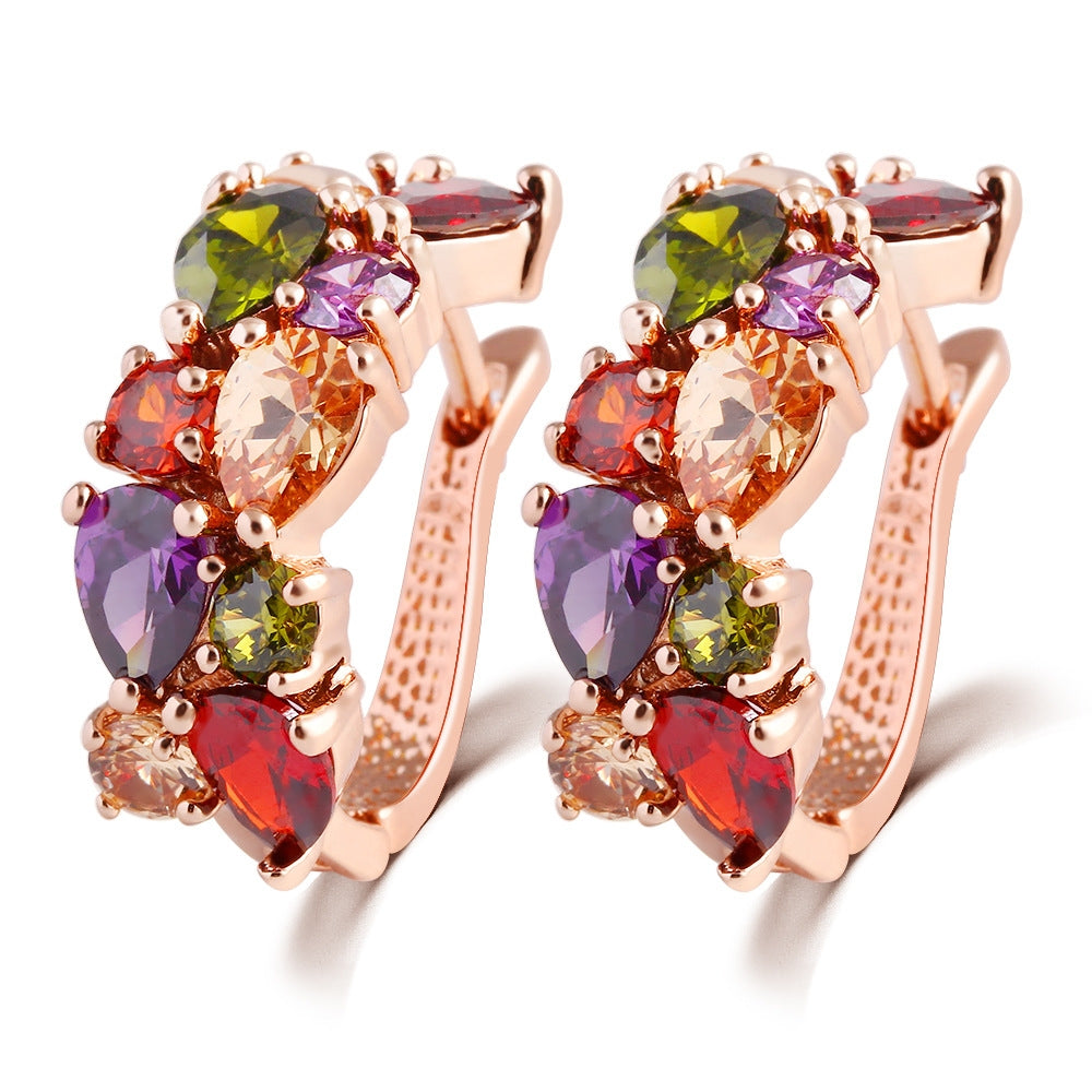 1 Pair Colorful Zircon Earrings Stud For Women And Girls(Rose Gold)