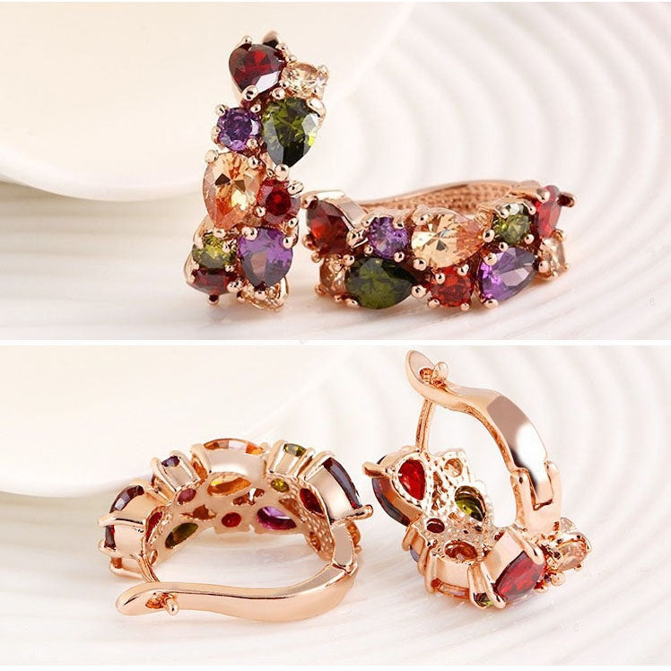 1 Pair Colorful Zircon Earrings Stud For Women And Girls(Rose Gold)