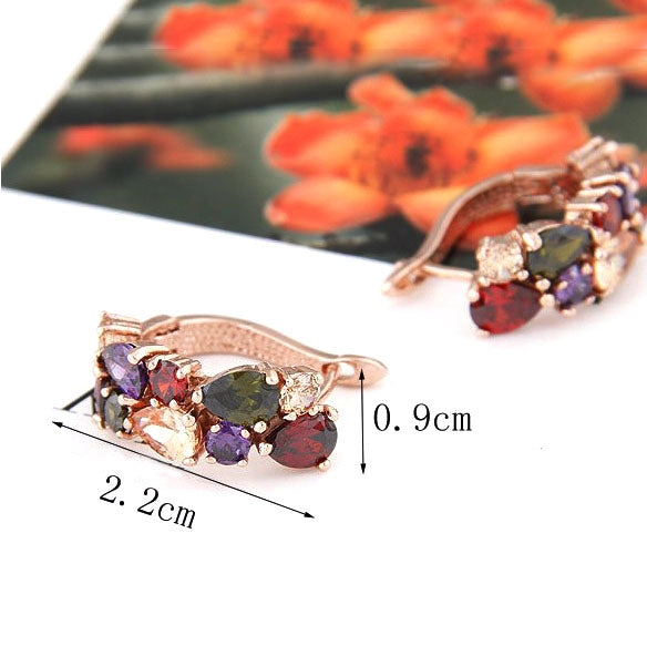 1 Pair Colorful Zircon Earrings Stud For Women And Girls(Rose Gold)