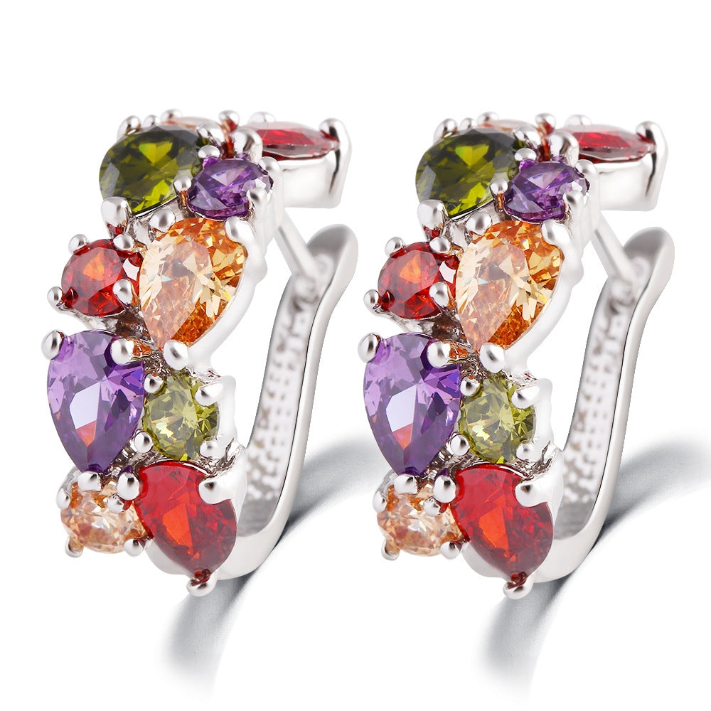 1 Pair Colorful Zircon Earrings Stud Jewelry For Women And Girls(Silver)