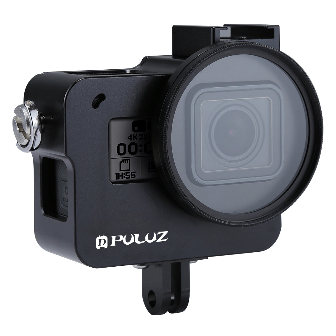 [US Warehouse] PULUZ Housing Shell CNC Aluminum Alloy Protective Cage with Insurance Frame & 52mm UV Lens for GoPro HERO(2018) /7 Black /6 /5(Black)
