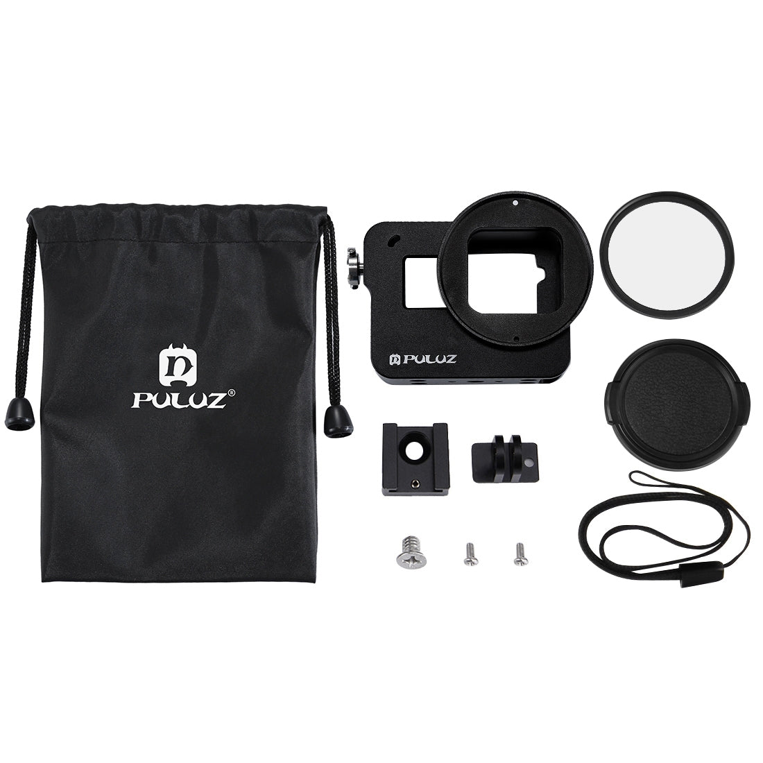 [US Warehouse] PULUZ Housing Shell CNC Aluminum Alloy Protective Cage with Insurance Frame & 52mm UV Lens for GoPro HERO(2018) /7 Black /6 /5(Black)