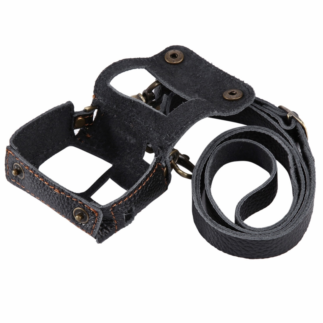 PULUZ for GoPro HERO7 Black /6 /5 Litchi Texture Genuine Leather Housing Case with Set Key Hole & Neck Strap & 52mm UV Lens(Black)
