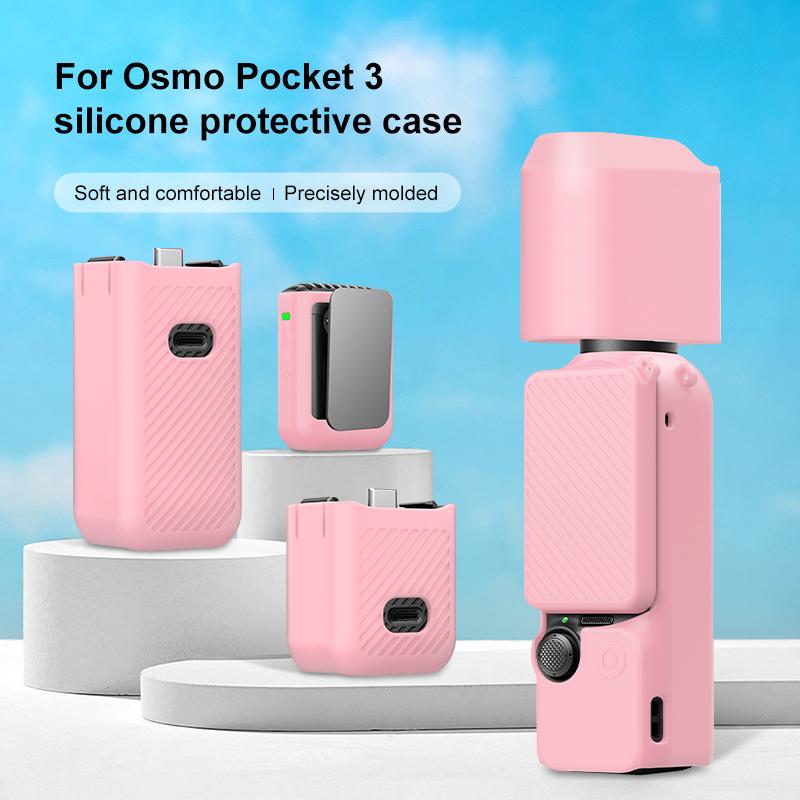 For DJI OSMO Pocket 3 PULUZ 6 in 1 Body Lens Handle Screen Mic Silicone TPU Cover (Pink)