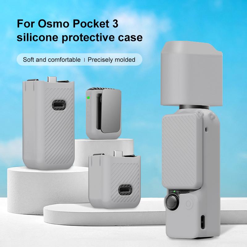 For DJI OSMO Pocket 3 PULUZ 6 in 1 Body Lens Handle Screen Mic Silicone TPU Cover (Grey)