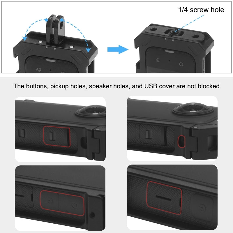 [US Warehouse] For Insta360 X3 PULUZ Metal Protective Cage Rig Housing Frame with Expand Cold Shoe Base & Tripod Adapter(Black)
