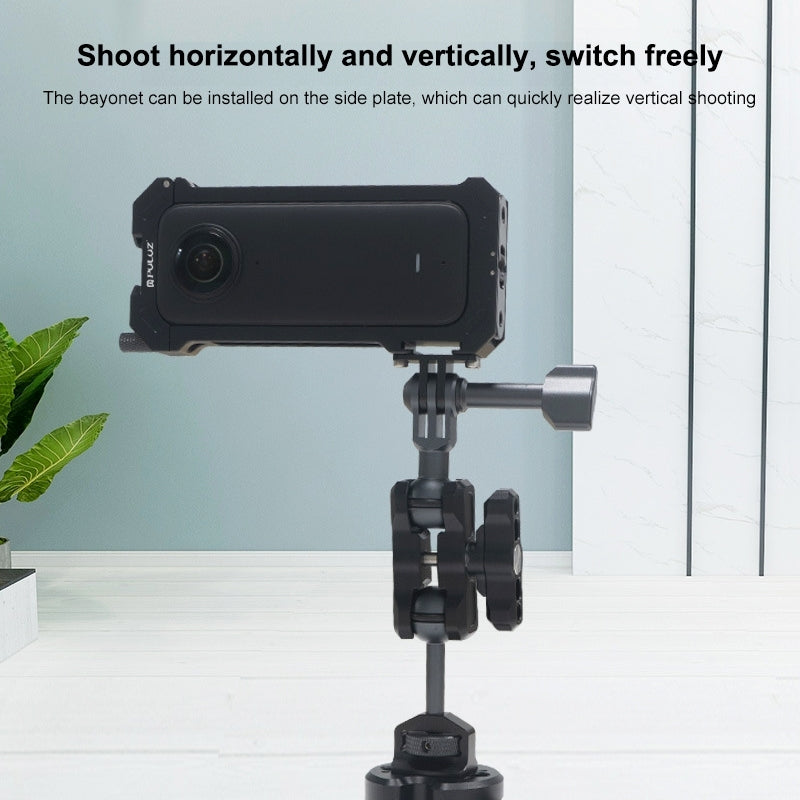 [US Warehouse] For Insta360 X3 PULUZ Metal Protective Cage Rig Housing Frame with Expand Cold Shoe Base & Tripod Adapter(Black)