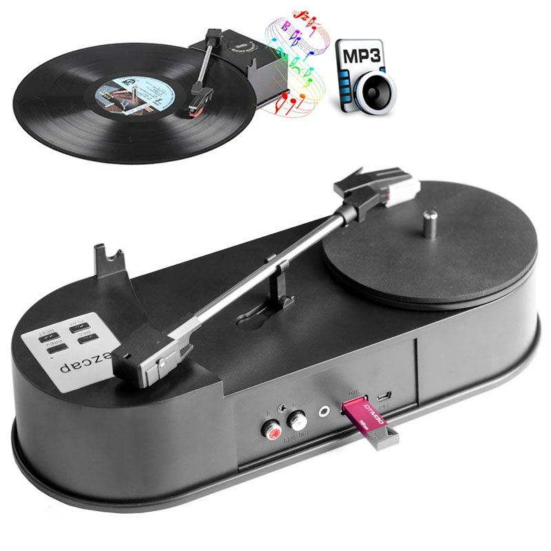 Ezcap613 Mini USB Turntable Turn Plate Vinyl LP to MP3 USB Flash-drive Hot Swapping Converter(Black)