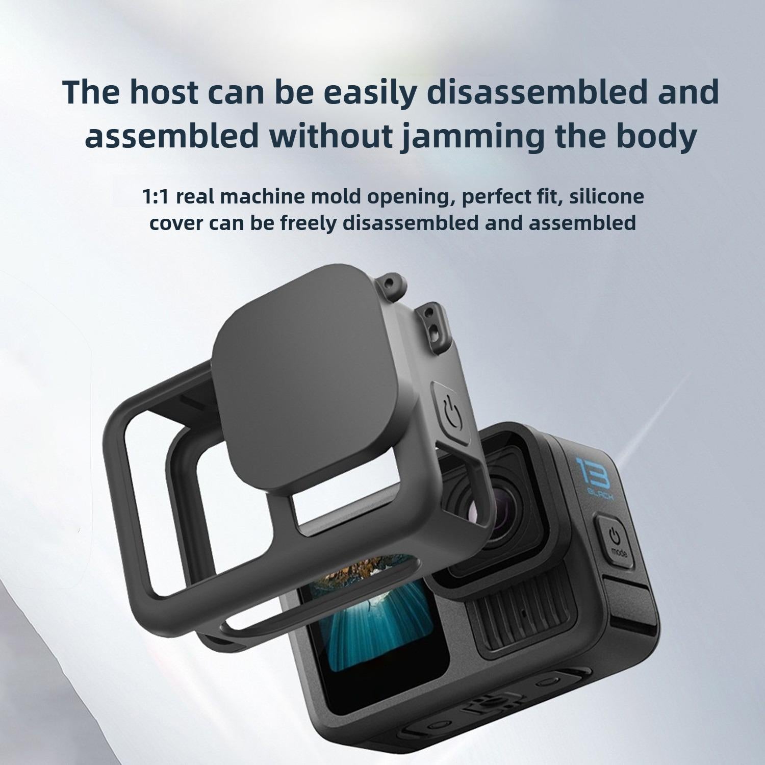 For GoPro HERO13 Black Silicone Protective Case with Wrist Strap & Lens Cover & Side Interface Cover