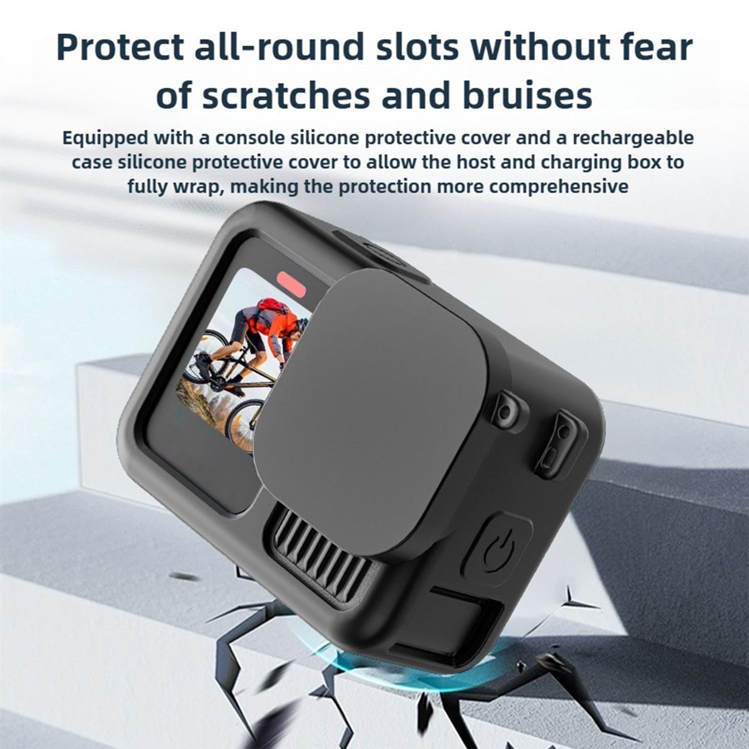 For GoPro HERO13 Black Silicone Protective Case with Wrist Strap & Lens Cover & Side Interface Cover