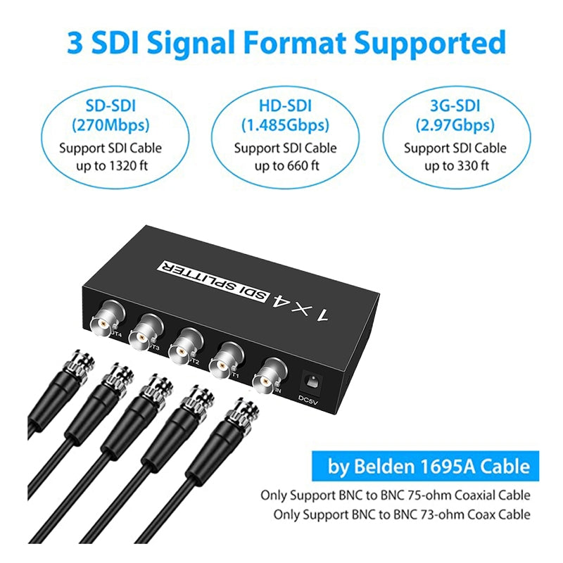 1 In 4 Out SD-SDI / HD-SDI / 3G-SDI Distribution Amplifier Video SDI Splitter(EU Plug)