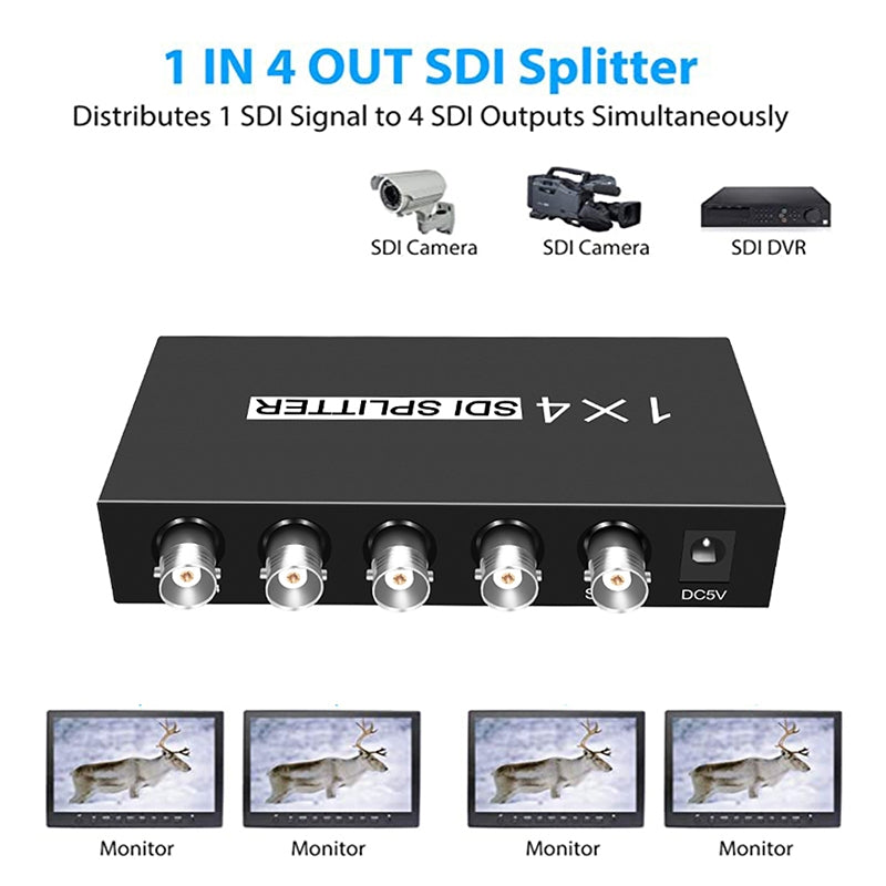 1 In 4 Out SD-SDI / HD-SDI / 3G-SDI Distribution Amplifier Video SDI Splitter(EU Plug)