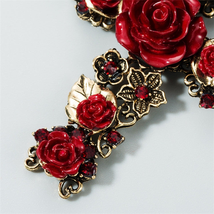 1 Pair Baroque Rose Flower Cross Long Earrings Vintage Earrings(Black)