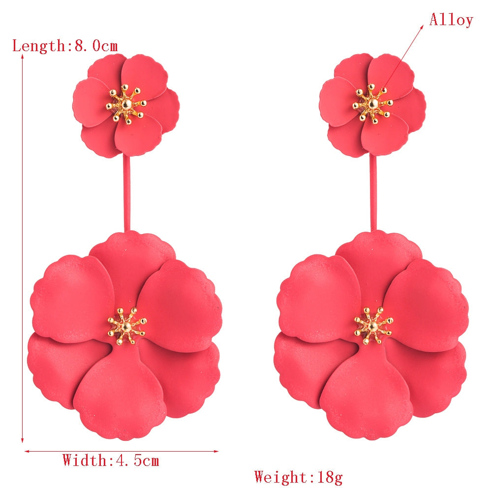 1 Pair Boho Style Earrings Alloy Flower Long Earrings(White)