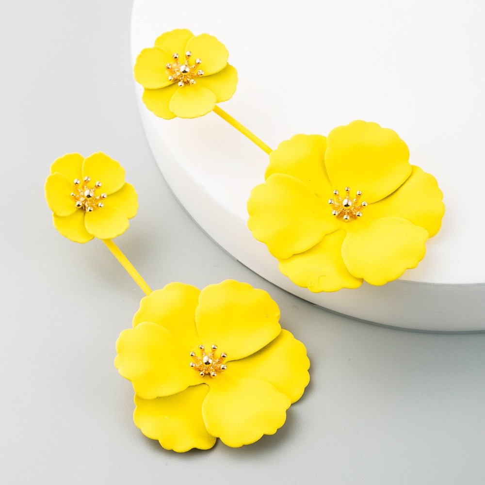 1 Pair Boho Style Earrings Alloy Flower Long Earrings(Yellow)