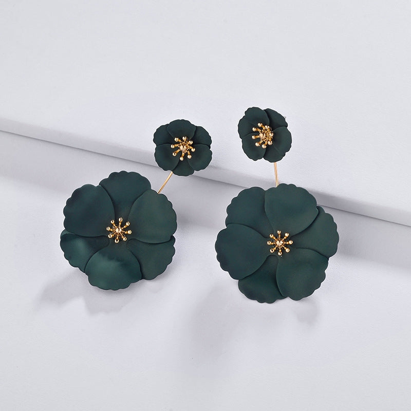 1 Pair Boho Style Earrings Alloy Flower Long Earrings(Dark Green)