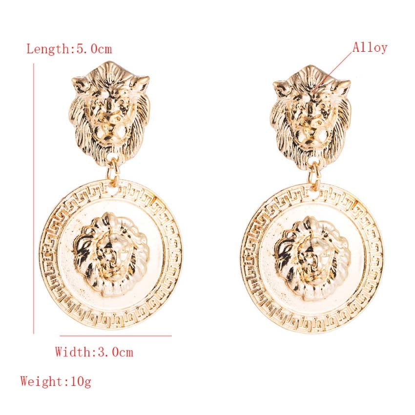 1 Pair Baroque Retro Lion Head Earrings Female Personality Exaggerated Earrings(Golden)