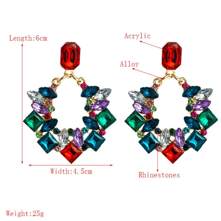 1 Pair Exaggerated Geometric Alloy Inlaid Rhinestone Earrings Female Flash Full Diamond Earrings(White)