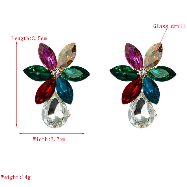 1 Pair Color Diamond Ear Clip Personality Simple Ice Flower Earrings Girl Heart Sweet Earrings(Color)