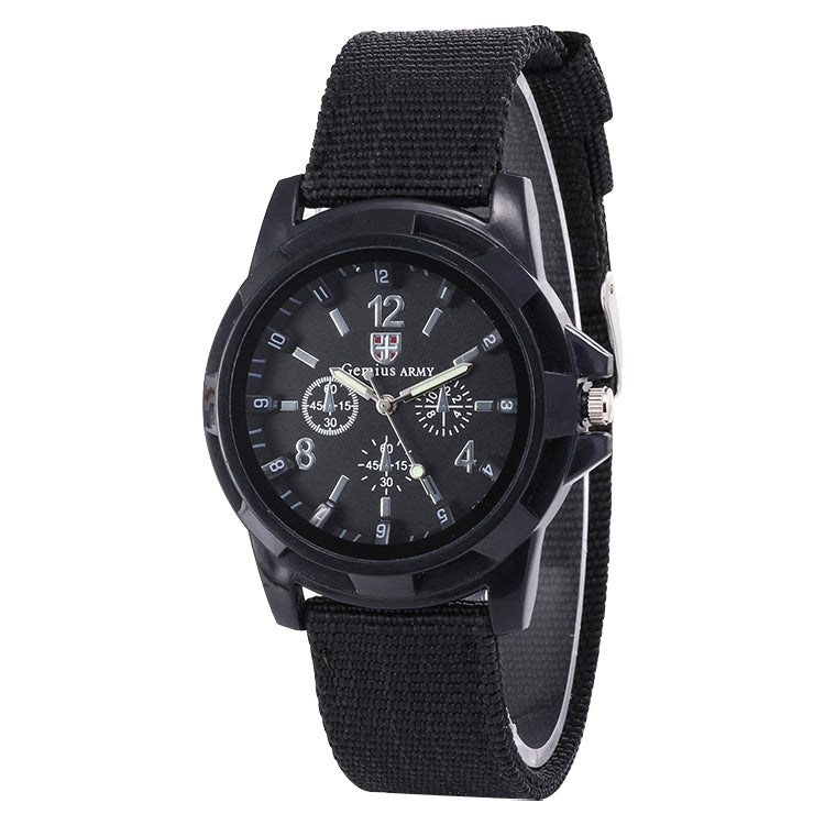 055 Men Canvas Strap Luminous Watch(Black belt black face)