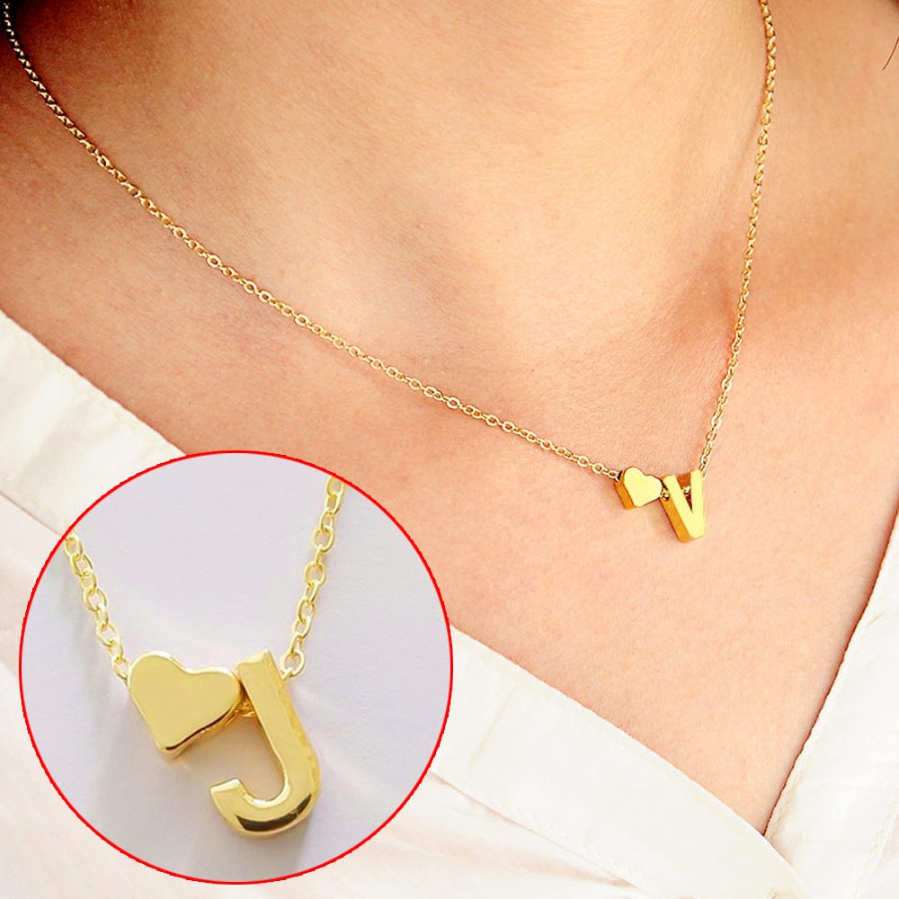 10 PCS Fashion Tiny Dainty Heart Initial Necklace Personalized Letter Necklace, Letter J(Gold)