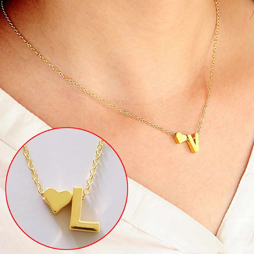 10 PCS Fashion Tiny Dainty Heart Initial Necklace Personalized Letter Necklace, Letter L, Size:L (Gold)