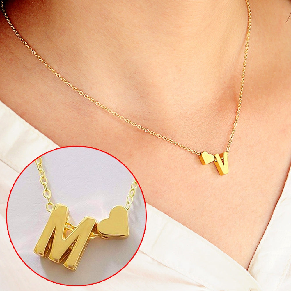 10 PCS Fashion Tiny Dainty Heart Initial Necklace Personalized Letter Necklace, Letter M, Size:M (Gold)