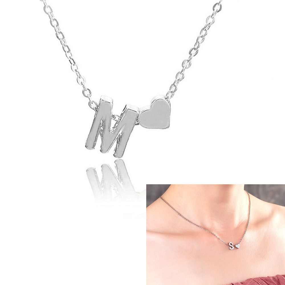 10 PCS Fashion Tiny Dainty Heart Initial Necklace Personalized Letter Necklace, Letter M, Size:M (Silver)