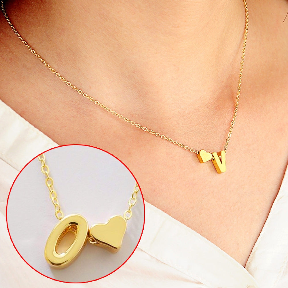 10 PCS Fashion Tiny Dainty Heart Initial Necklace Personalized Letter Necklace, Letter O(Gold)