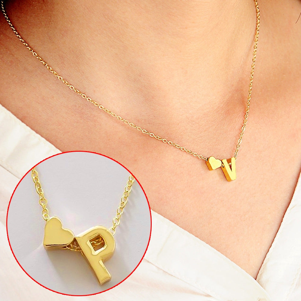 10 PCS Fashion Tiny Dainty Heart Initial Necklace Personalized Letter Necklace, Letter P(Gold)