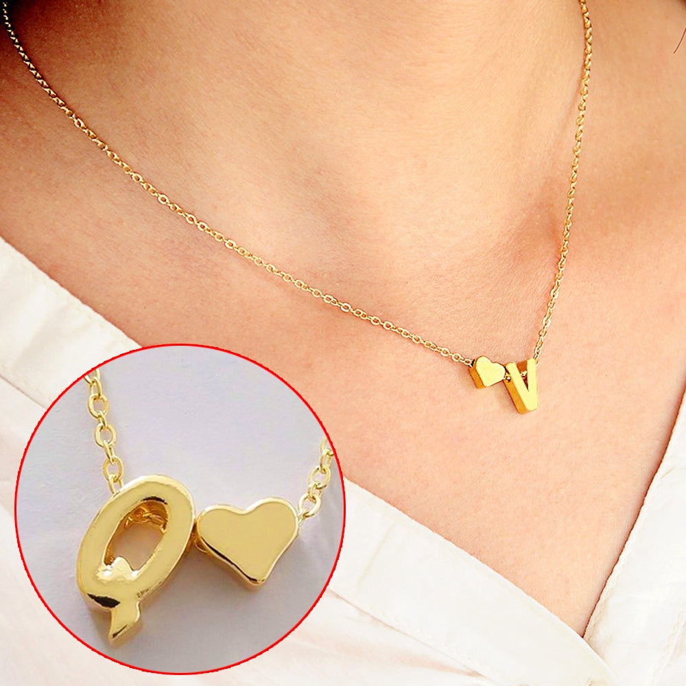 10 PCS Fashion Tiny Dainty Heart Initial Necklace Personalized Letter Necklace, Letter Q(Gold)