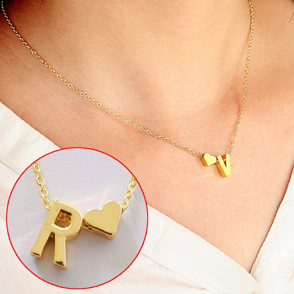 10 PCS Fashion Tiny Dainty Heart Initial Necklace Personalized Letter Necklace, Letter R(Gold)