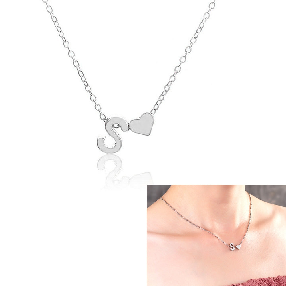 10 PCS Fashion Tiny Dainty Heart Initial Necklace Personalized Letter Necklace, Letter S(Silver)