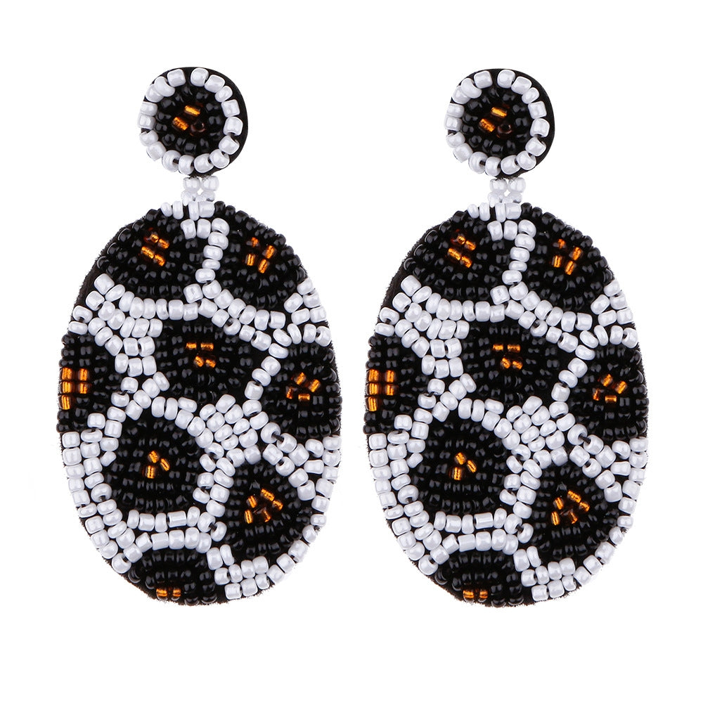 1 Pair Handmade Beaded Rice Bead Earrings Female Retro Earrings(White E68690)