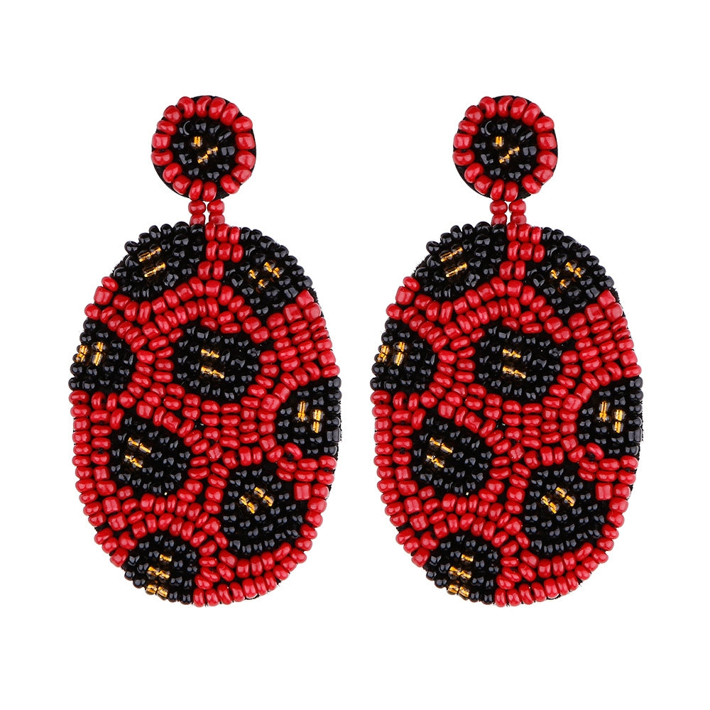 1 Pair Handmade Beaded Rice Bead Earrings Female Retro Earrings(Red E68690)