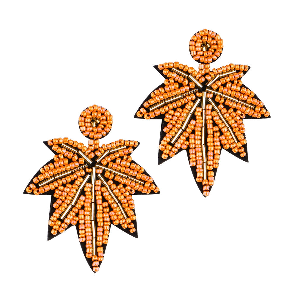 1 Pair Handmade Beaded Rice Bead Earrings Female Retro Earrings(Orange E68696)