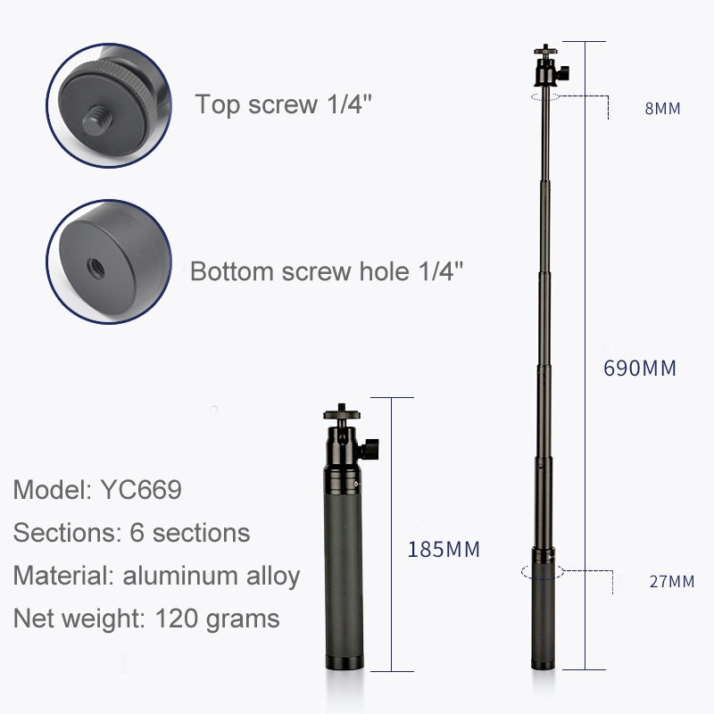 YC669 With PTZ Extension Rod Stabilizer Dedicated Selfie Extension Rod for Feiyu G5 / SPG / WG2 Gimbal, DJI Osmo Pocket / Pocket 2