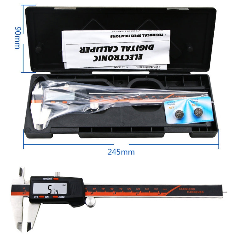 0-150mm Plastic Meter Stainless Steel Body Digital Display Electronic High-Precision Vernier Caliper, Specification: 2 Units of mm/inch