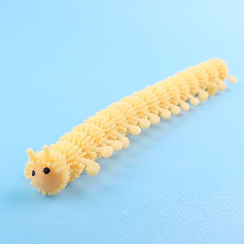 12 PCS Children Soft Rubber 16-Section Caterpillar Stretch Decompression Toy(Yellow)