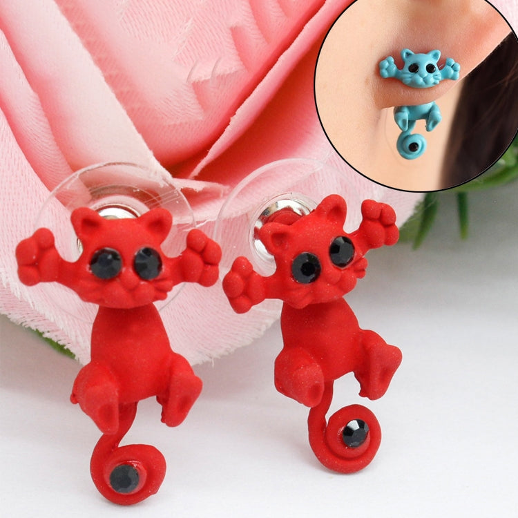 1 Pair Fashion Classic Kitten Animal Jewelry Cute Cat Stud Earrings for Girls(Red)